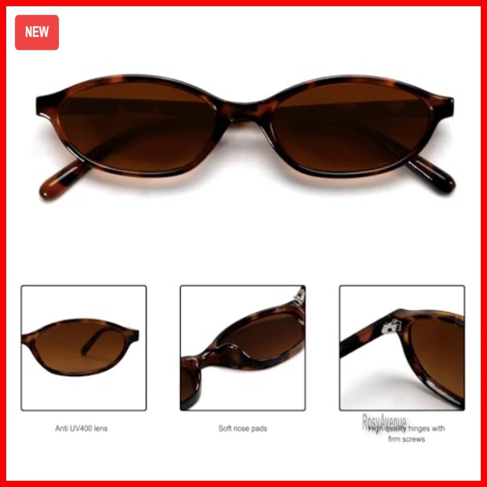 Retro Oval Sunglasses Lightweight Narrow Fit UV Protection 90s Style - Picture 6 of 7